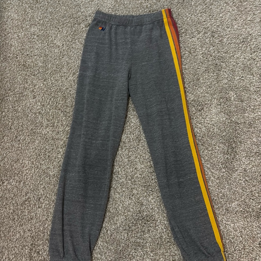 Grey sweatpants aviator nation size 14 kids sizes stripes on side